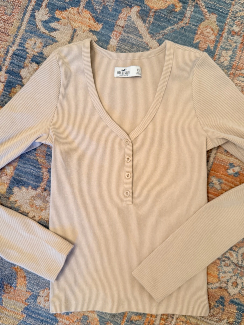 Hollister Beige Ribbed V-Neck Button Cardigan